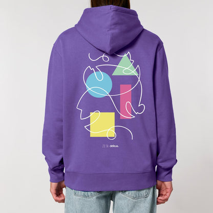 ANTITHESIS hoodie viola in cotone biologico, grafica generazione zeta line art