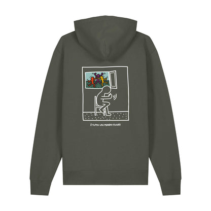 Defeua® FUORI felpa con cappuccio in cotone biologico ispirata a Keith Haring