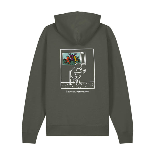 Defeua® FUORI felpa con cappuccio in cotone biologico ispirata a Keith Haring