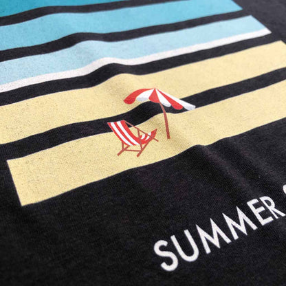 Defeua® SUMMER STRIPES dettaglio grafica tshirt nera donna in bamboo